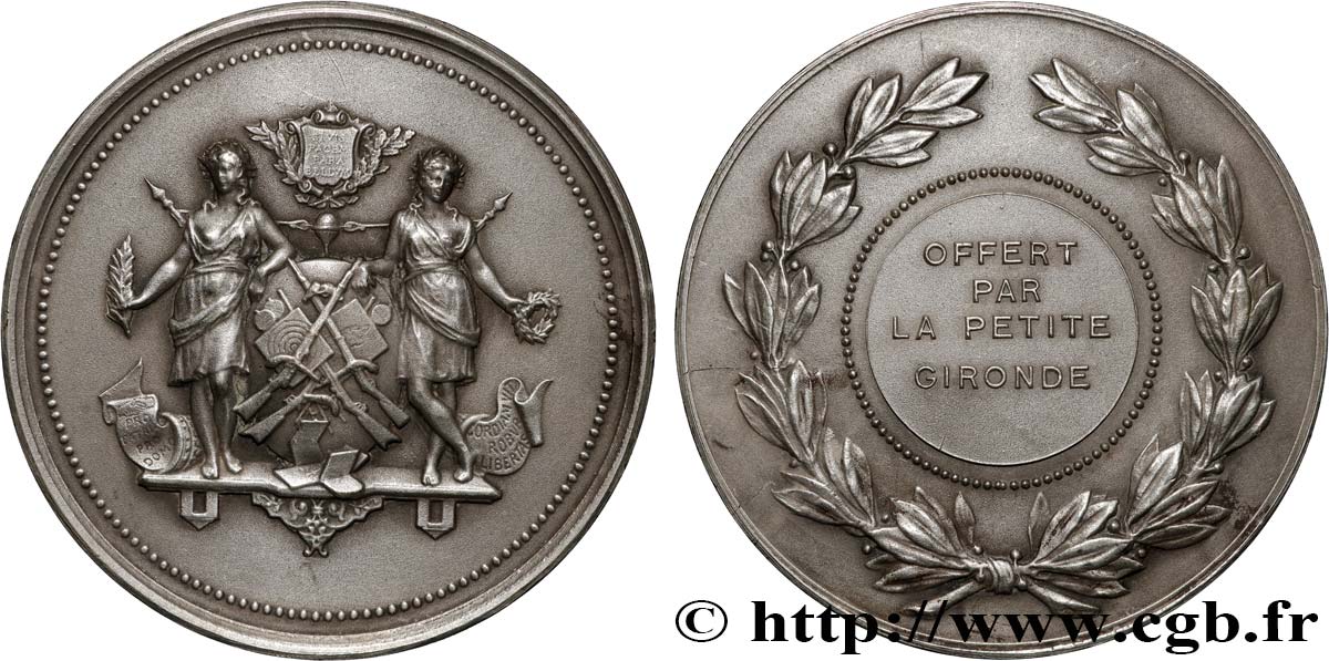 III REPUBLIC Médaille, Offert par la Petite Gironde, Tir et instruction militaire AU