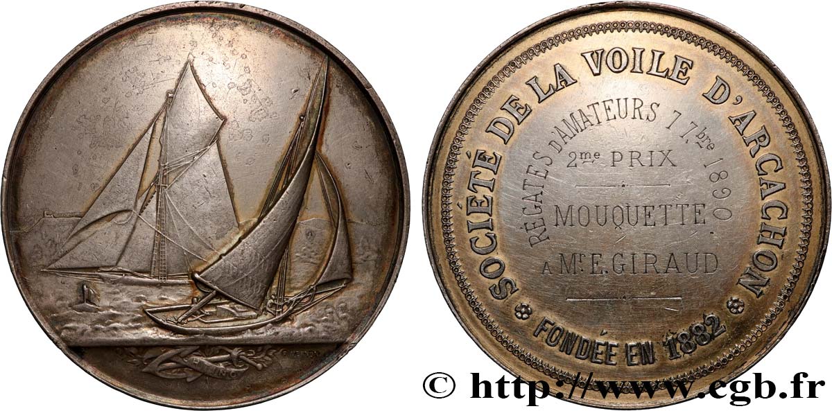 DRITTE FRANZOSISCHE REPUBLIK Médaille, Société de la voile d’Arcachon, Régates d’amateurs SS