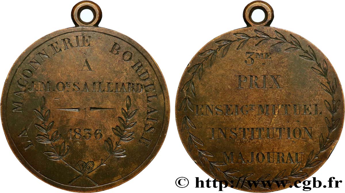 LUIGI FILIPPO I Médaille, La Maçonnerie bordelaise q.SPL