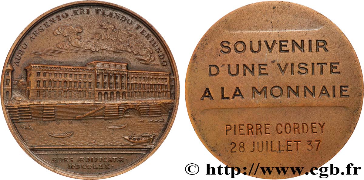 III REPUBLIC Médaille, Souvenir d’une visite à la Monnaie AU