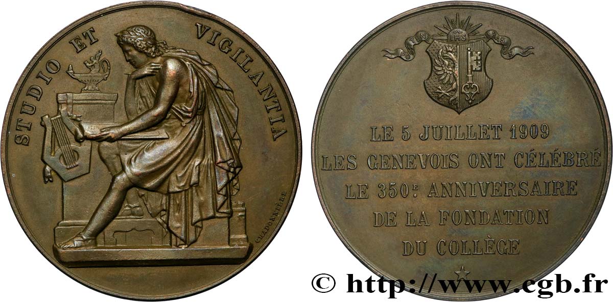 SUISSE Médaille, 350e anniversaire du collègue de Genève TTB+