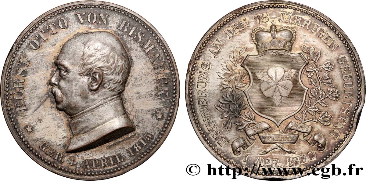 GERMANIA - REGNO DI PRUSSIA - GUGLIELMO II Médaille, 75e anniversaire du Prince Otto von Bismarck BB