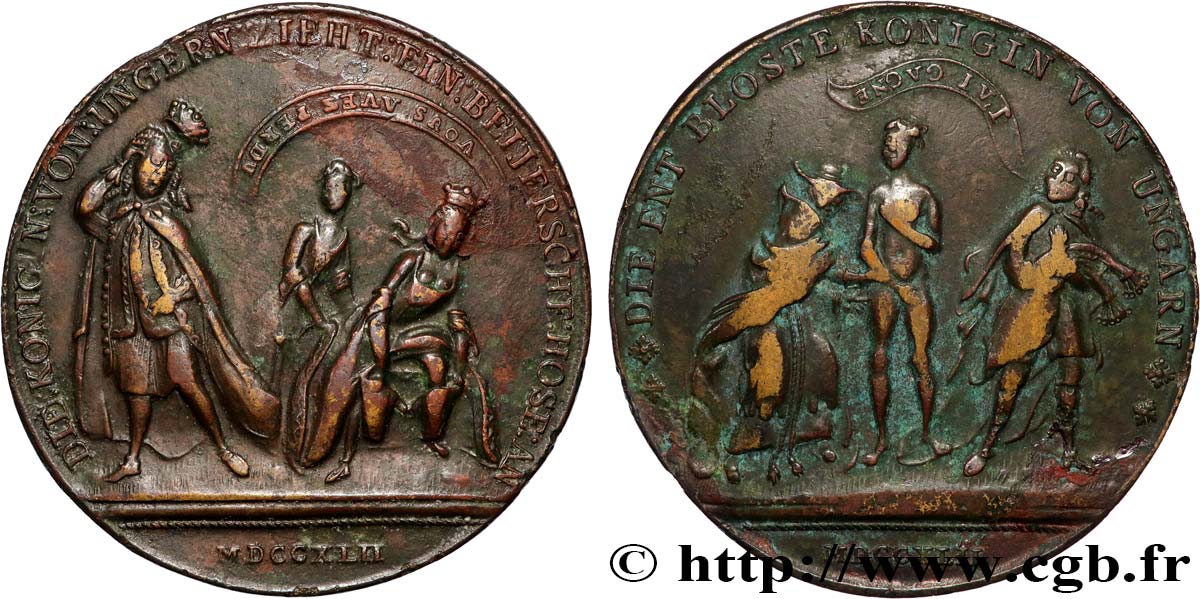 AUTRICHE - ROYAUME DE BOHÊME - MARIE-THÉRÈSE Médaille satyrique - Humiliation de Marie-Thérèse par Frédéric II BC+