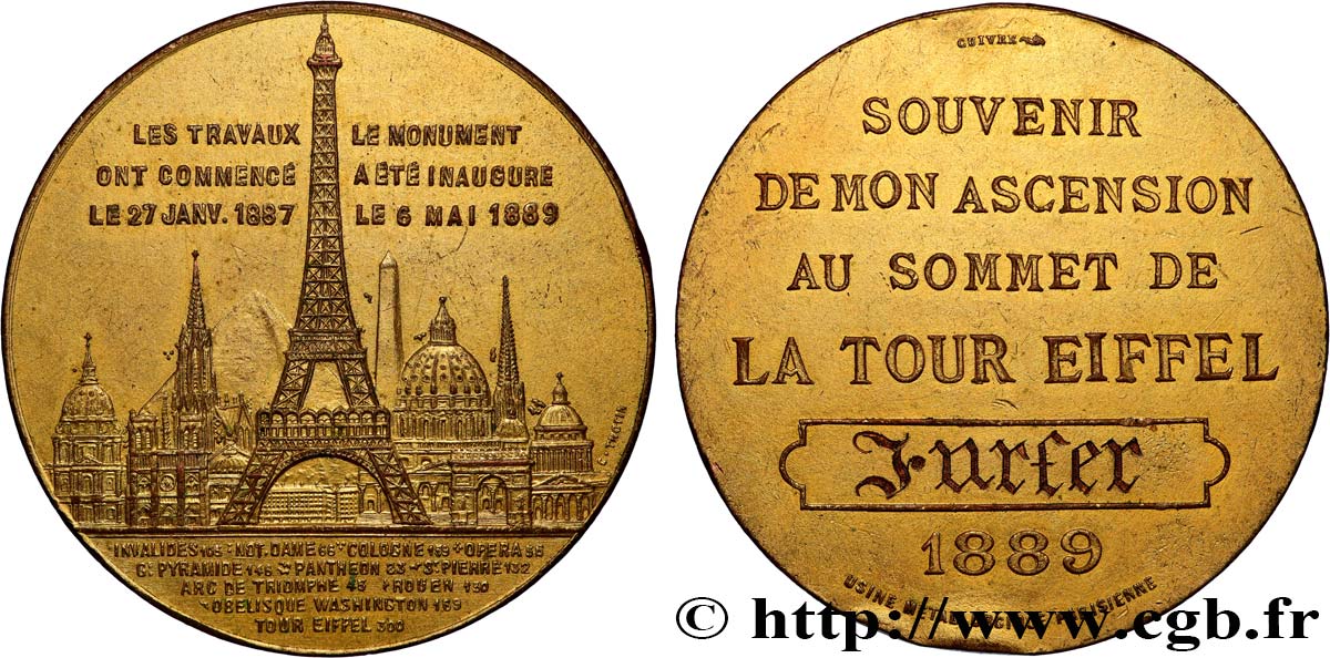 TERCERA REPUBLICA FRANCESA Médaille de l’ascension de la Tour Eiffel (Sommet) MBC