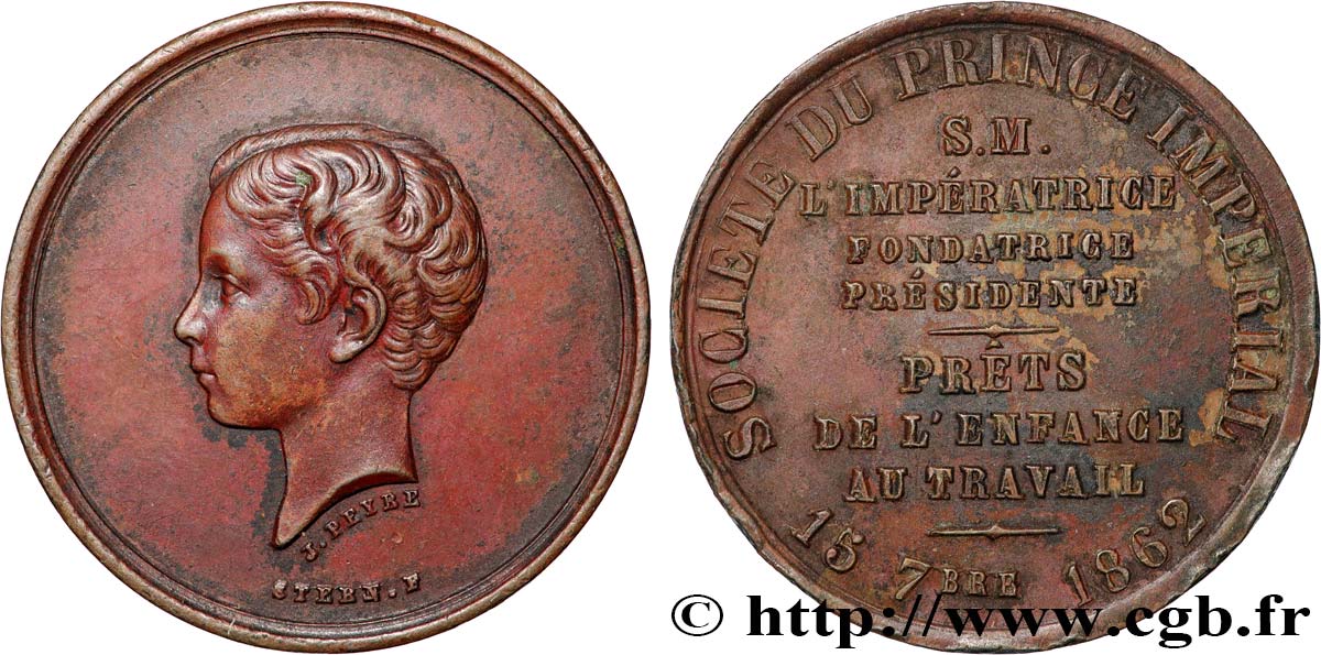 NAPOLEON IV Médaille, Société du Prince Impérial, prêts de l’enfance au travail XF