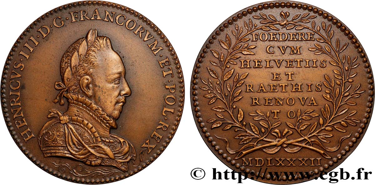 HENRI III Médaille, Renouvellement du traité de Soleure, refrappe TTB+/SUP