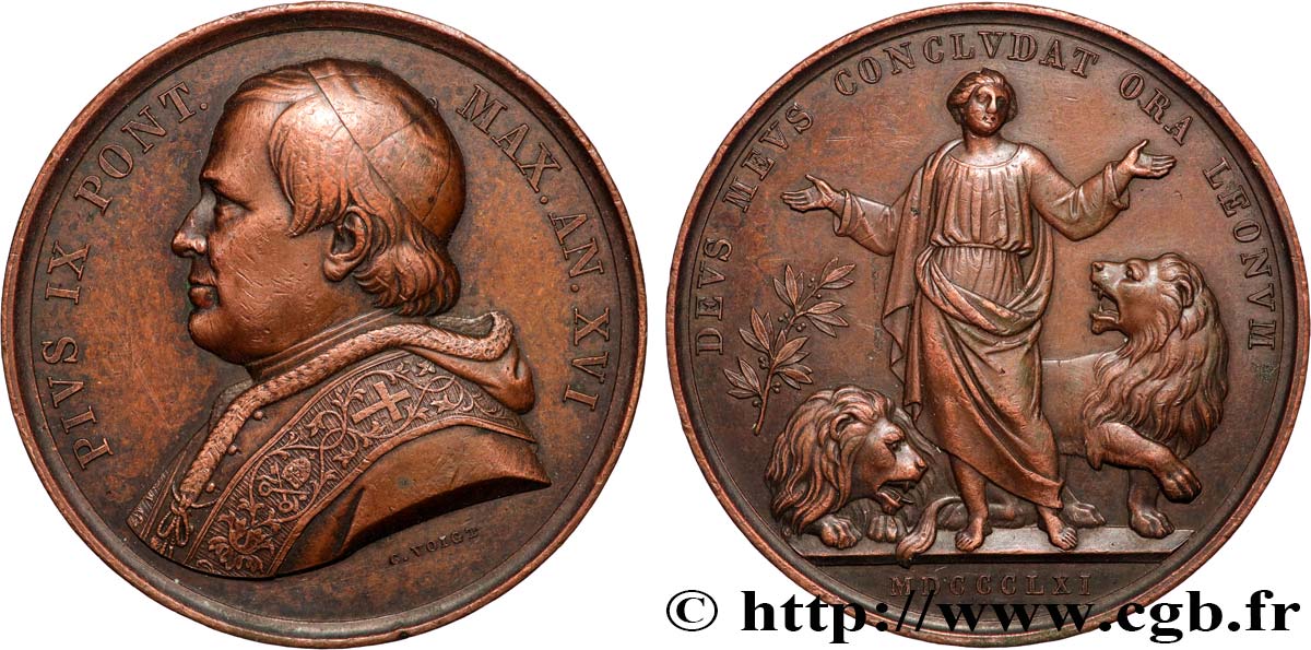 ITALY - PAPAL STATES - PIUS IX (Giovanni Maria Mastai Ferretti) Médaille, Daniel et les lions XF