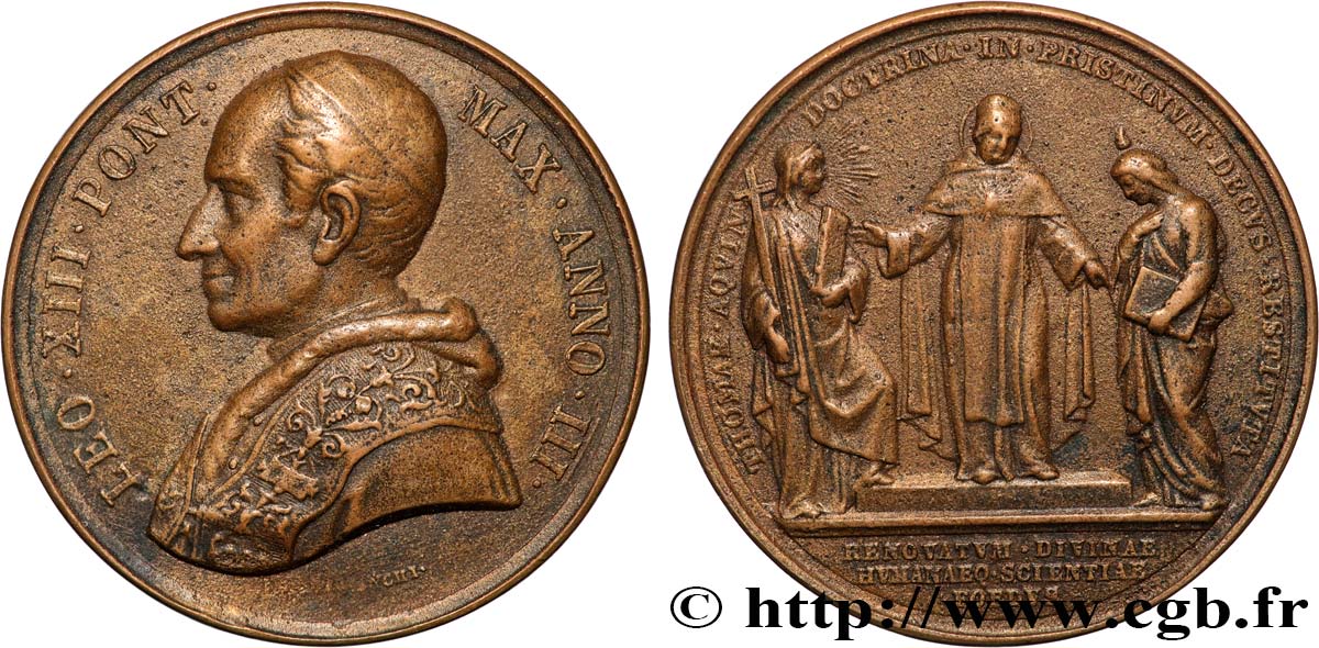 ITALIE - ÉTATS DU PAPE - LÉON XIII (Vincenzo Gioacchino Pecci) Médaille, Saint Thomas d’Aquin, refonte TB+