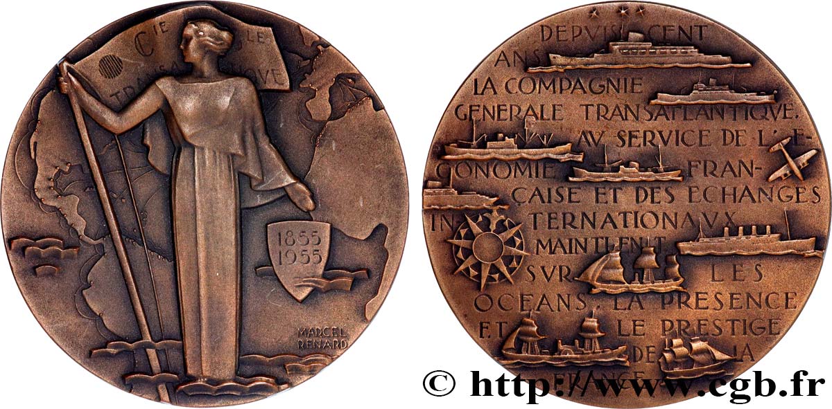 VIERTE FRANZOSISCHE REPUBLIK Médaille, Centenaire de la Compagnie Transatlantique VZ