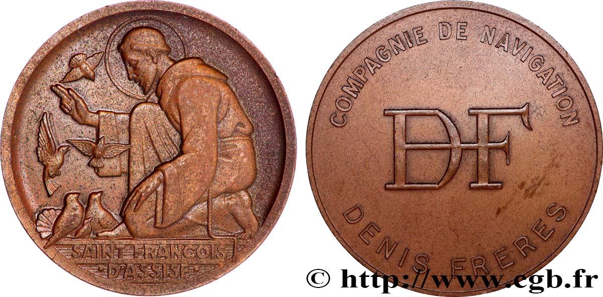 CINQUIÈME RÉPUBLIQUE Médaille, Saint François d’Assise, Compagnie de Navigation TTB+