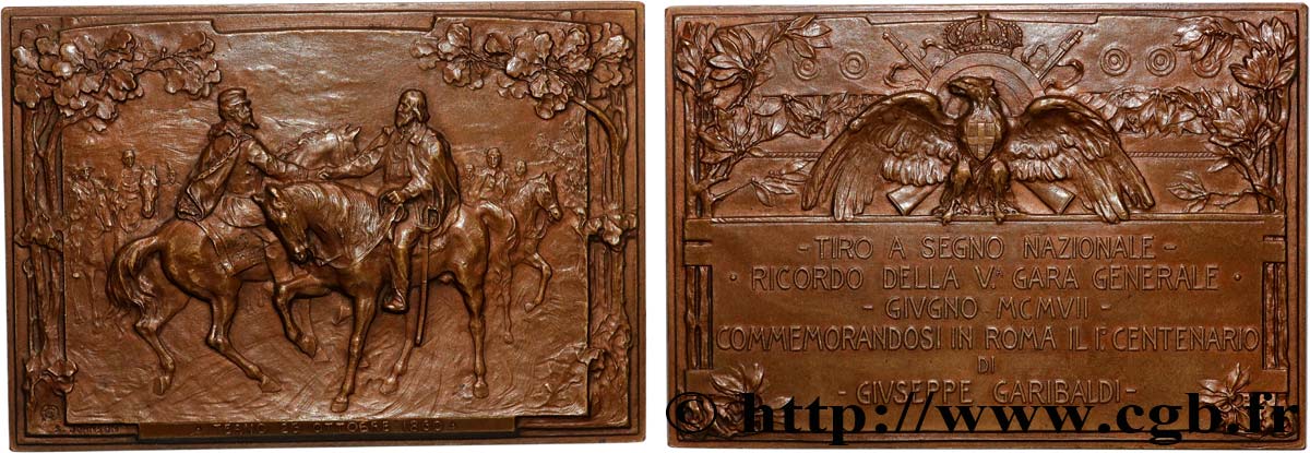 ITALIE - VICTOR EMMANUEL III Plaquette, 5e Concours national de tir, Centenaire de Giuseppe Garibaldi SPL