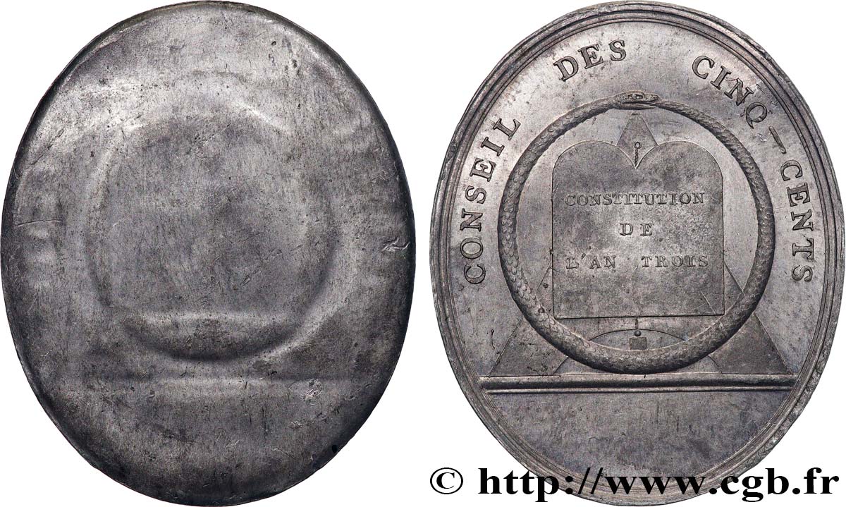 DIRECTOIRE Médaille, Conseil des Cinq-Cents, tirage uniface du revers AU