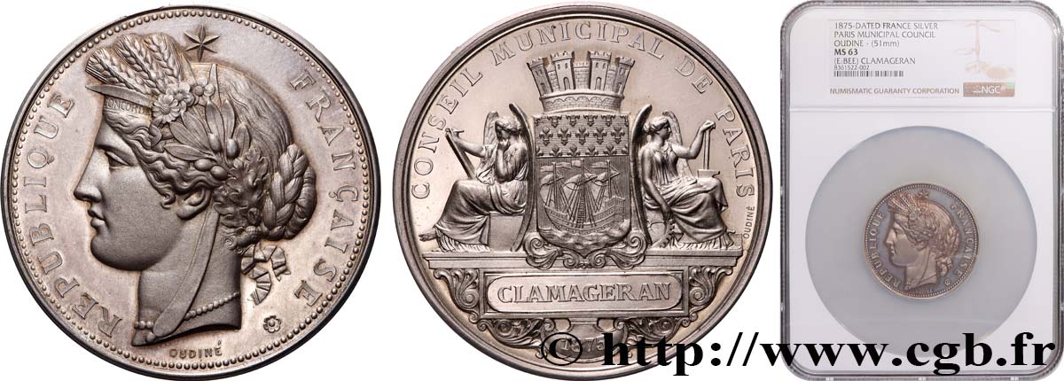 III REPUBLIC Médaille, Conseil municipal MS63