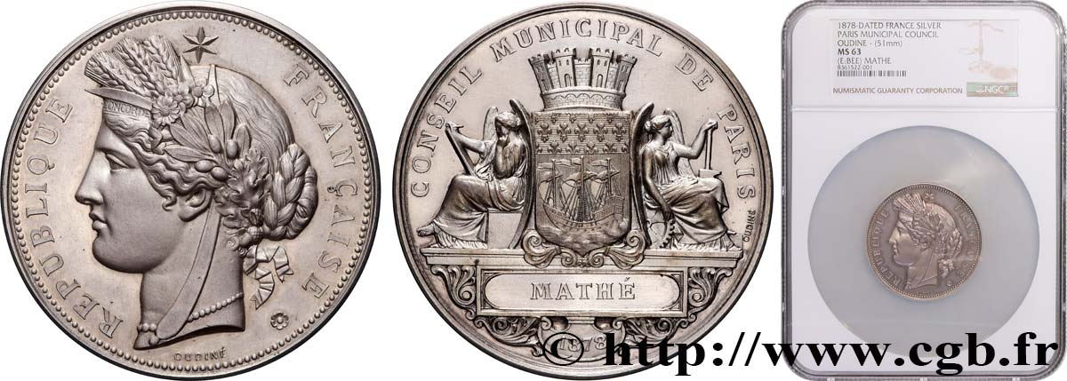 III REPUBLIC Médaille, Conseil municipal MS63