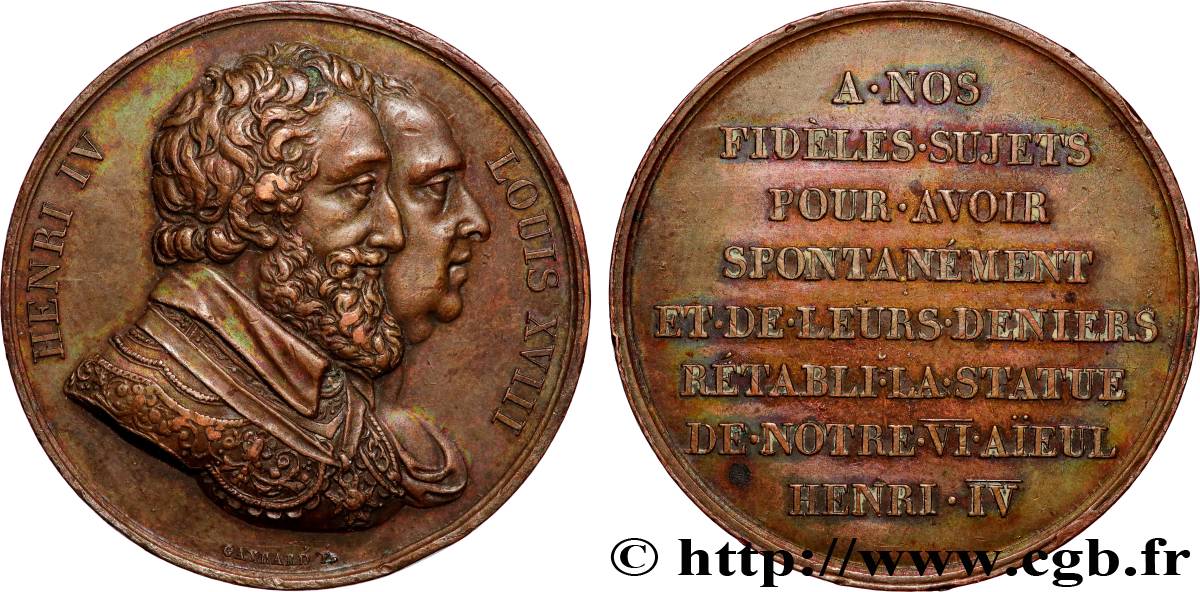 LUIGI XVIII Médaille, Rétablissement de la statue de Henri IV le 28 octobre 1817 BB