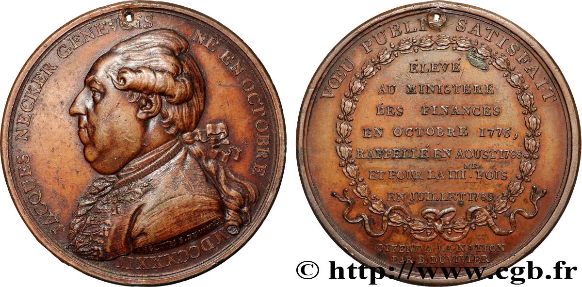 LOUIS XVI Médaille, Jacques Necker XF