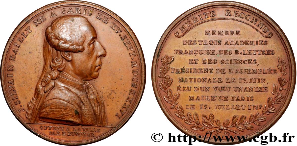 LOUIS XVI Médaille, Jean-Silvain Bailly, maire de Paris TTB+/SUP