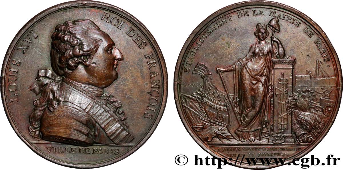 LOUIS XVI Médaille, Ville de Paris - J. S. Bailly maire TTB