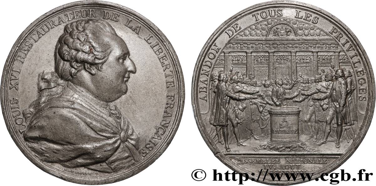 LOUIS XVI Médaille, Abandon de tous les privilèges TTB/TB+