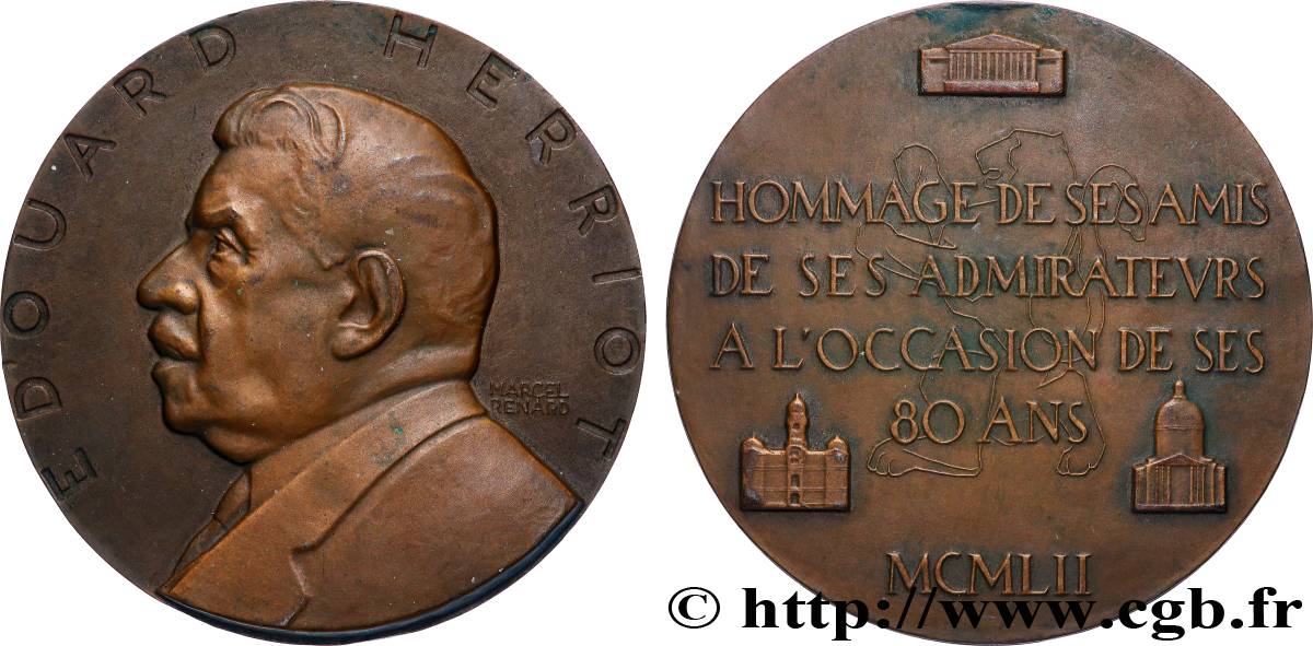 QUARTA REPUBBLICA FRANCESE Médaille, Edouard Herriot q.SPL