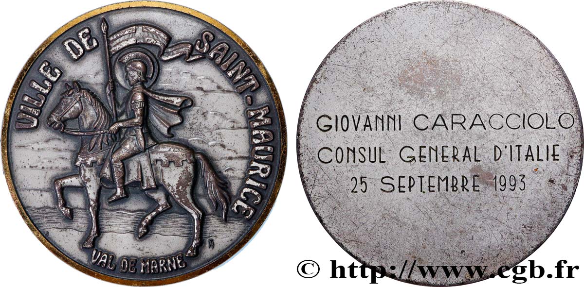 CINQUIÈME RÉPUBLIQUE Médaille, Offert au consul général d’Italie, Giovanni Caracciolo TTB