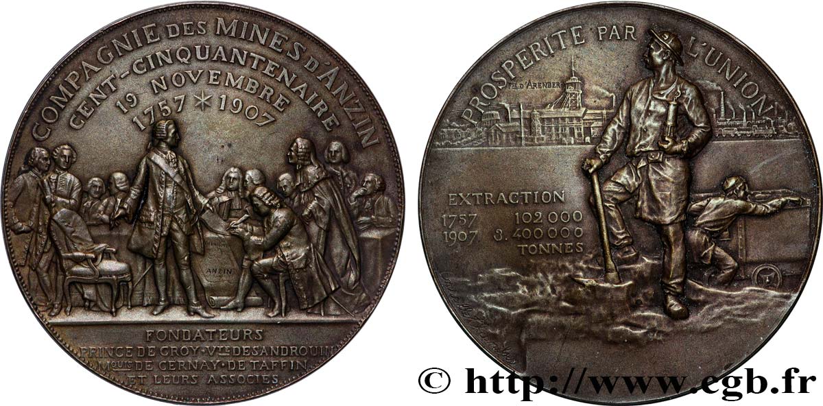 III REPUBLIC Médaille, 150e anniversaire de la Compagnie des mines d’Anzin AU