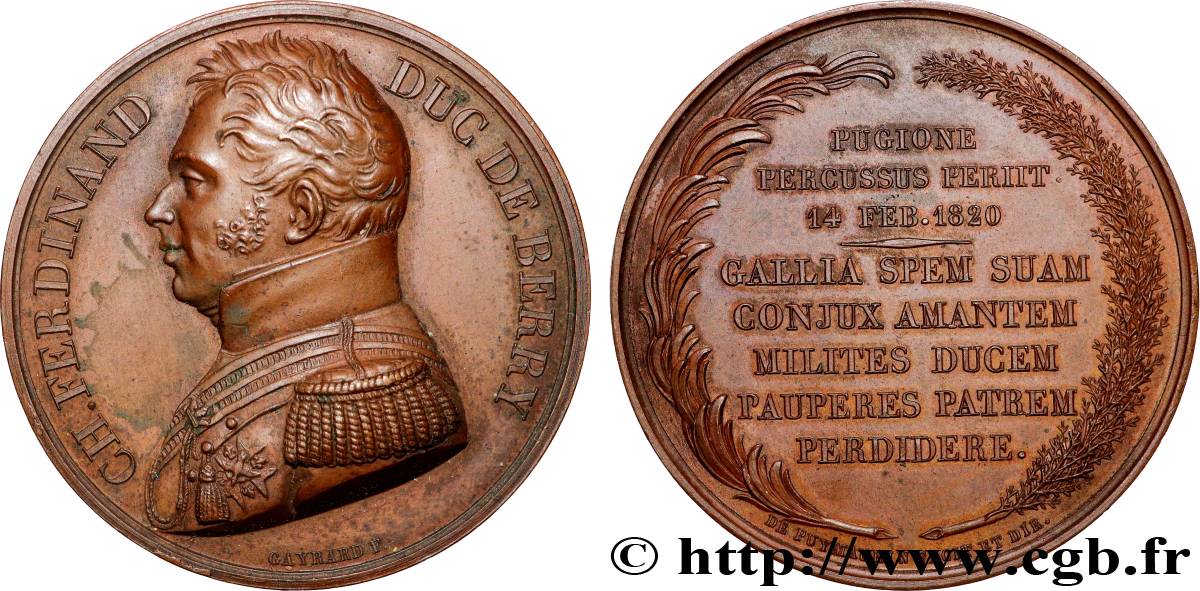 LOUIS XVIII Médaille, Mort de Charles Ferdinand duc de Berry TTB+