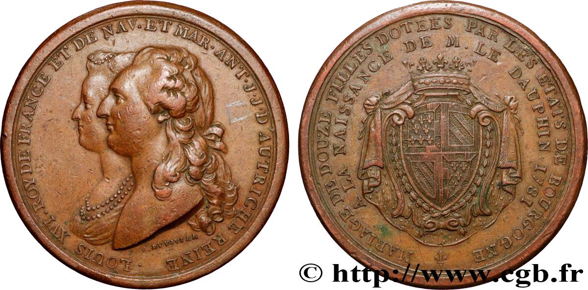 LOUIS XVI Médaille, Naissance du Dauphin et mariage des douze filles de Perpignan BC+