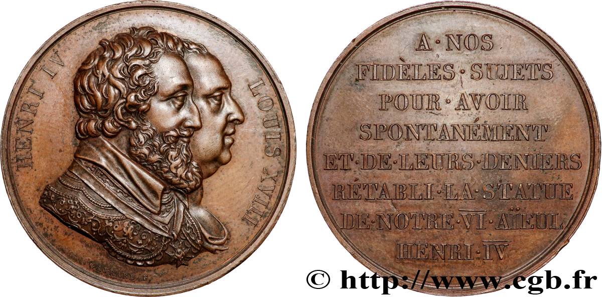 LOUIS XVIII Médaille, Rétablissement de la statue de Henri IV le 28 octobre 1817 TTB+