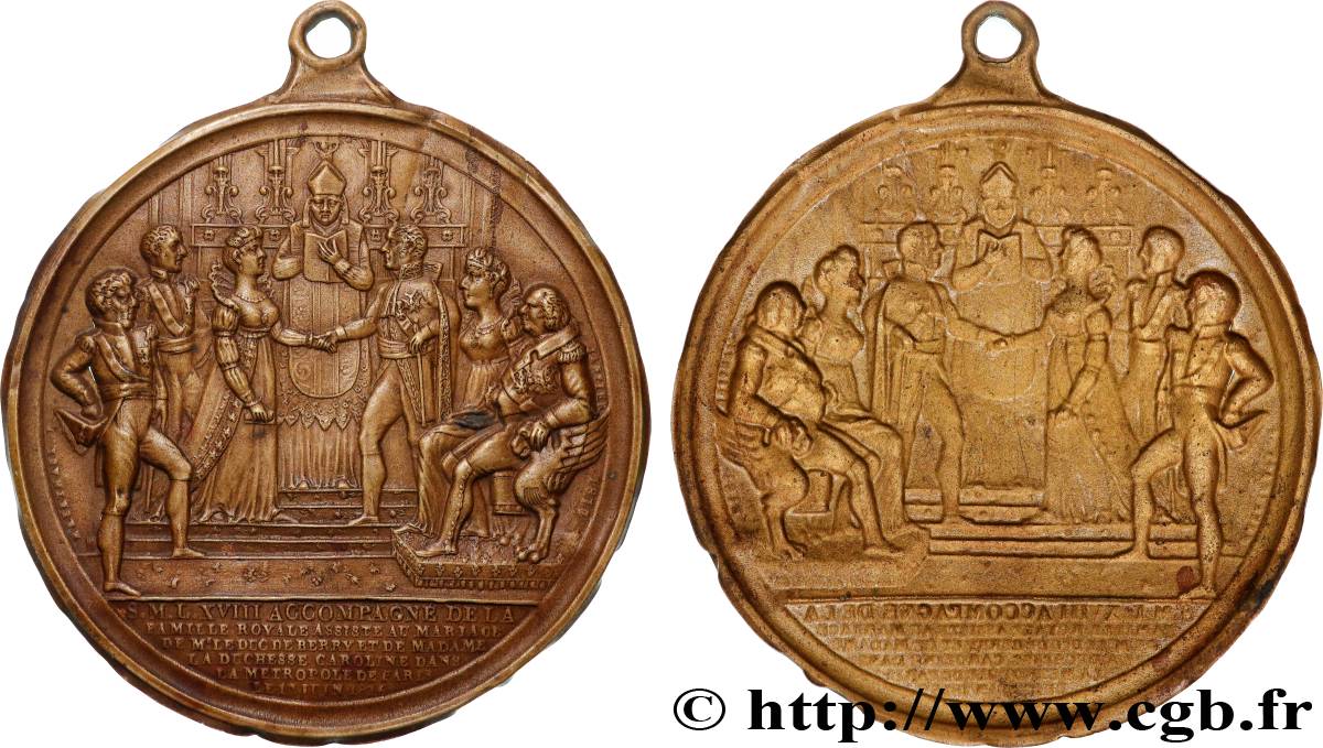 LUIGI XVIII Médaille uniface, Mariage du duc de Berry et Marie-Caroline de Naples, repoussé q.SPL