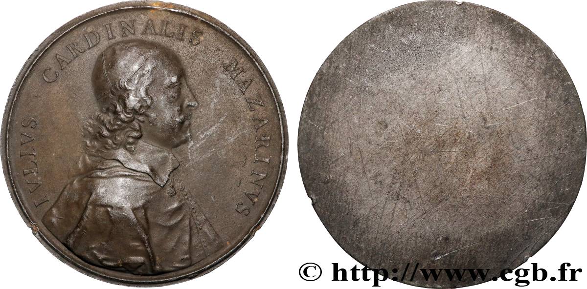 LOUIS XIV LE GRAND OU LE ROI SOLEIL Médaille, Cardinal Mazarin, tirage uniface de l’avers TTB
