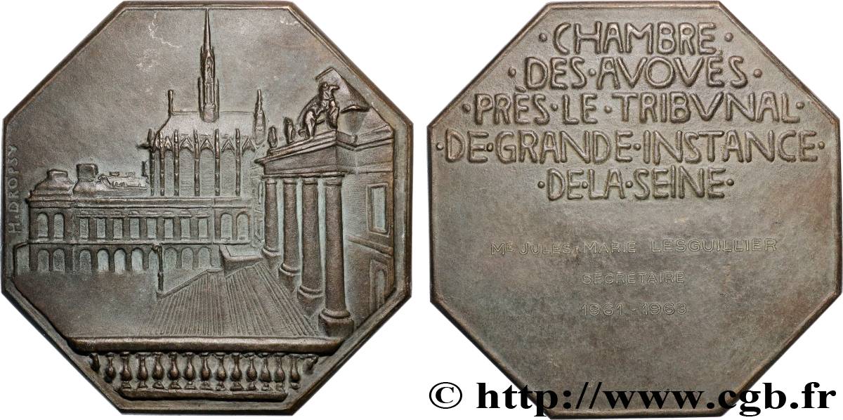 CINQUIÈME RÉPUBLIQUE Médaille, Chambre des avoués, Tribunal de grande instance TTB+