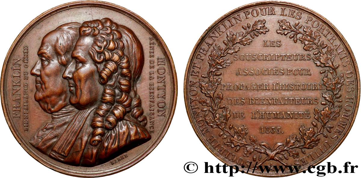 LOUIS-PHILIPPE I Médaille, Société Montyon et Franklin pour les portraits des hommes utiles XF