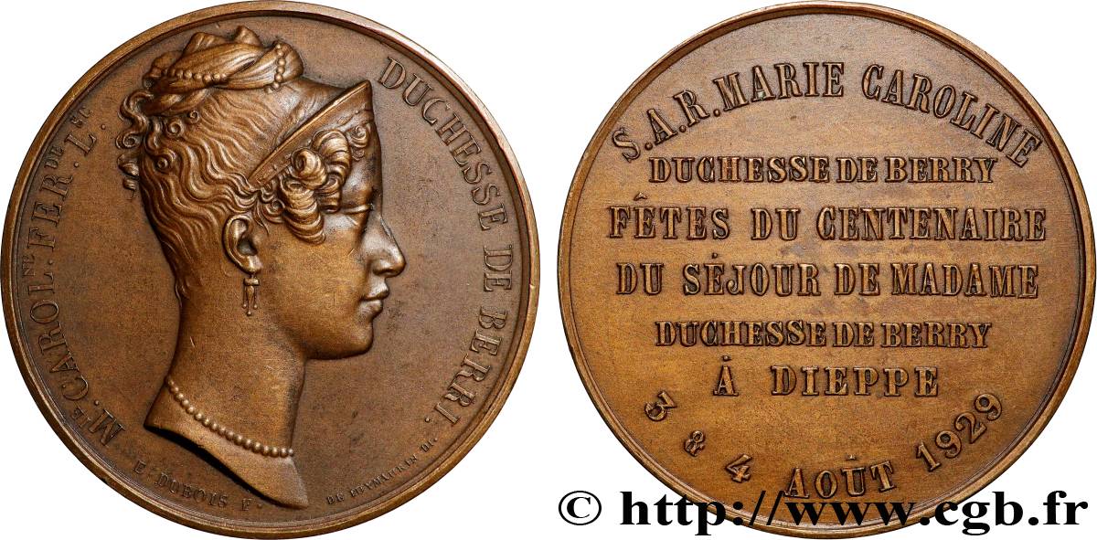 TROISIÈME RÉPUBLIQUE Médaille, Centenaire du séjour de la Duchesse de Berry à Dieppe TTB+