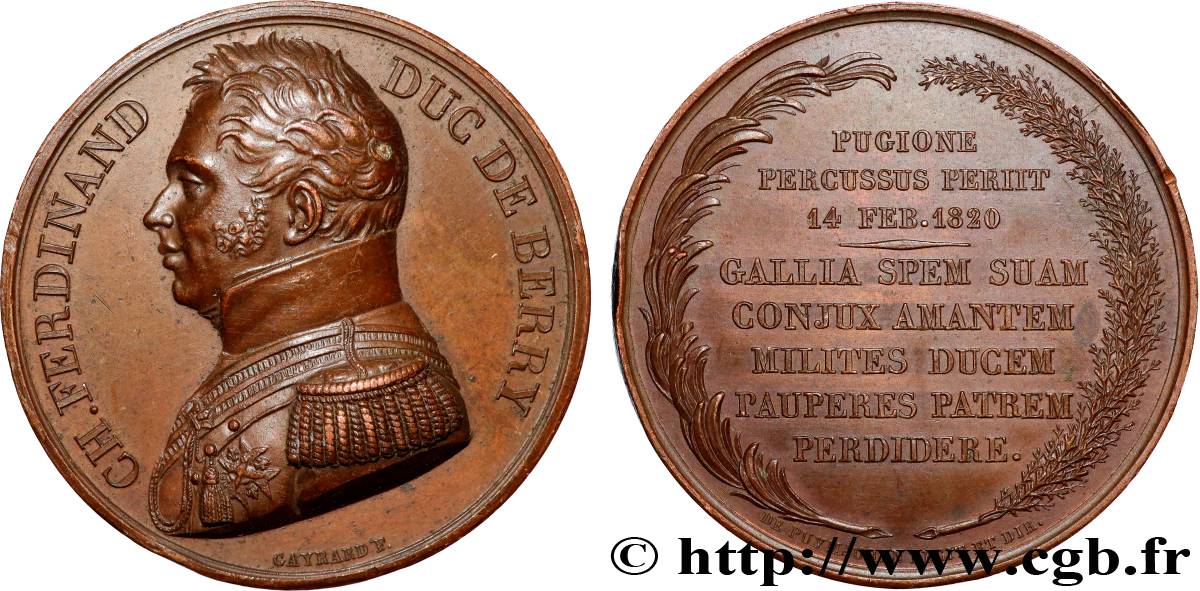 LOUIS XVIII Médaille, Mort de Charles Ferdinand duc de Berry XF