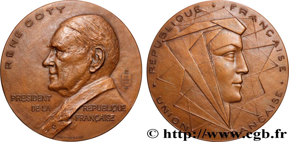 IV REPUBLIC Médaille, René Coty, président de la république AU