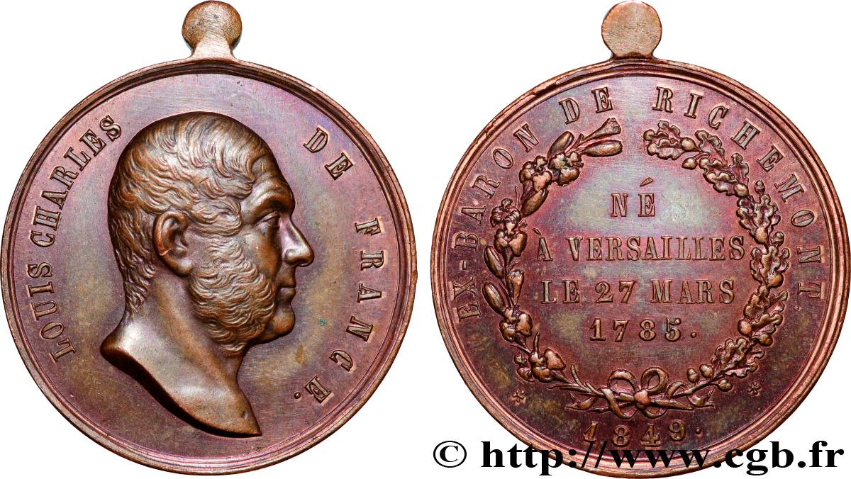 DEUXIÈME RÉPUBLIQUE Médaille, Louis-Charles de France, ex-baron de Richemont SUP