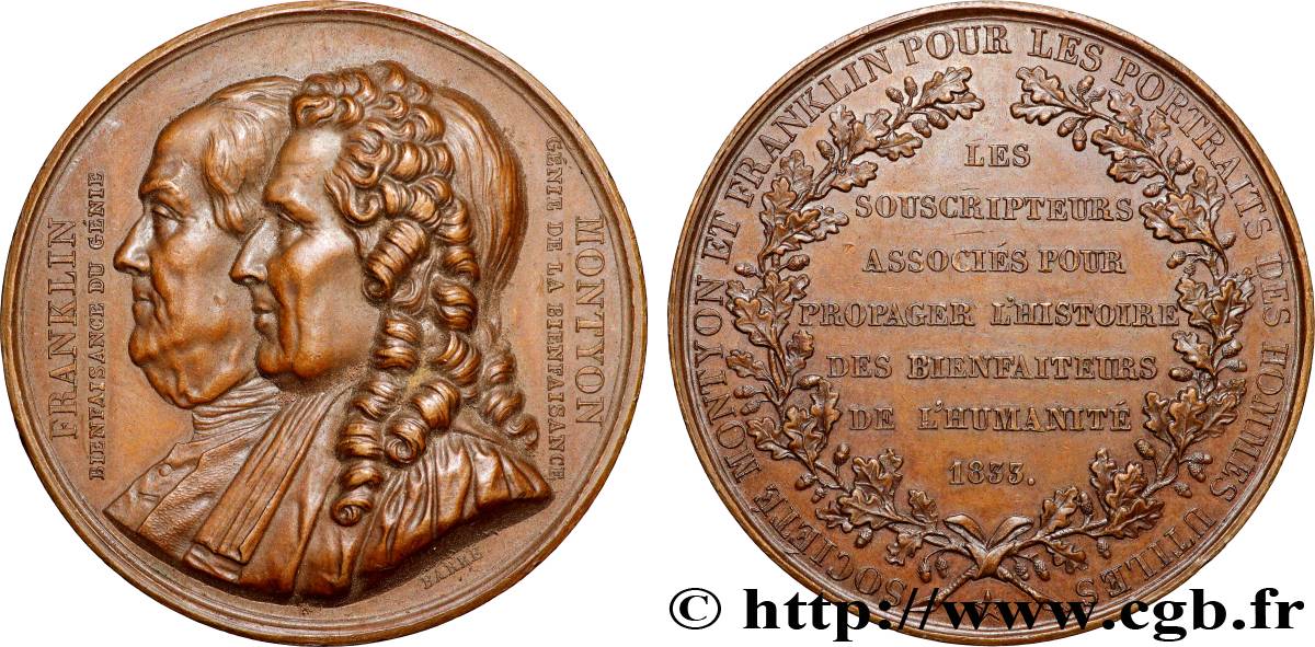 LOUIS-PHILIPPE Ier Médaille, Société Montyon et Franklin pour les portraits des hommes utiles TTB/TTB+