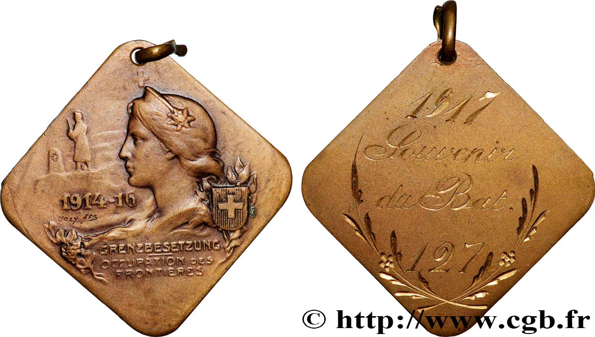 SWITZERLAND - HELVETIC CONFEDERATION Médaille, Occupation des frontières, Souvenir du bal AU