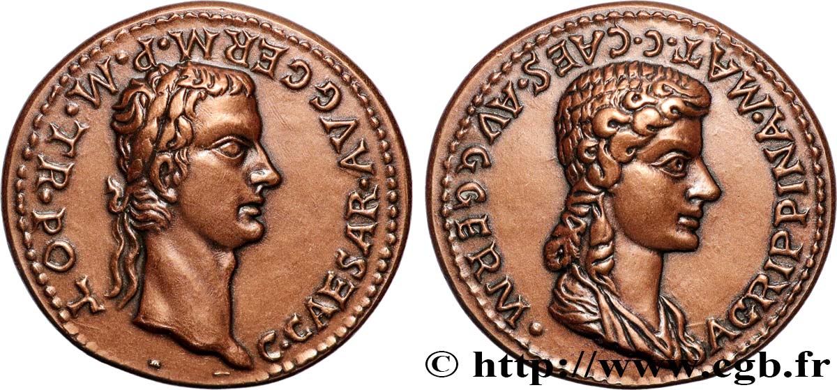 CINQUIÈME RÉPUBLIQUE Médaille, Reproduction d’un aureus de Caligula et Agrippine mère pour Lyon SUP