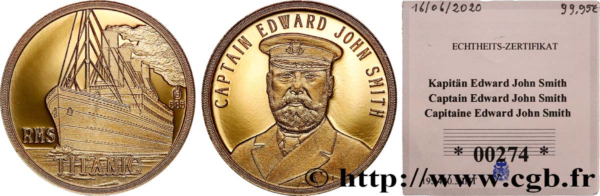 SEA AND NAVY : SHIPS AND BOATS Médaille, Capitaine Edward John Smith, Le Titanic Proof set