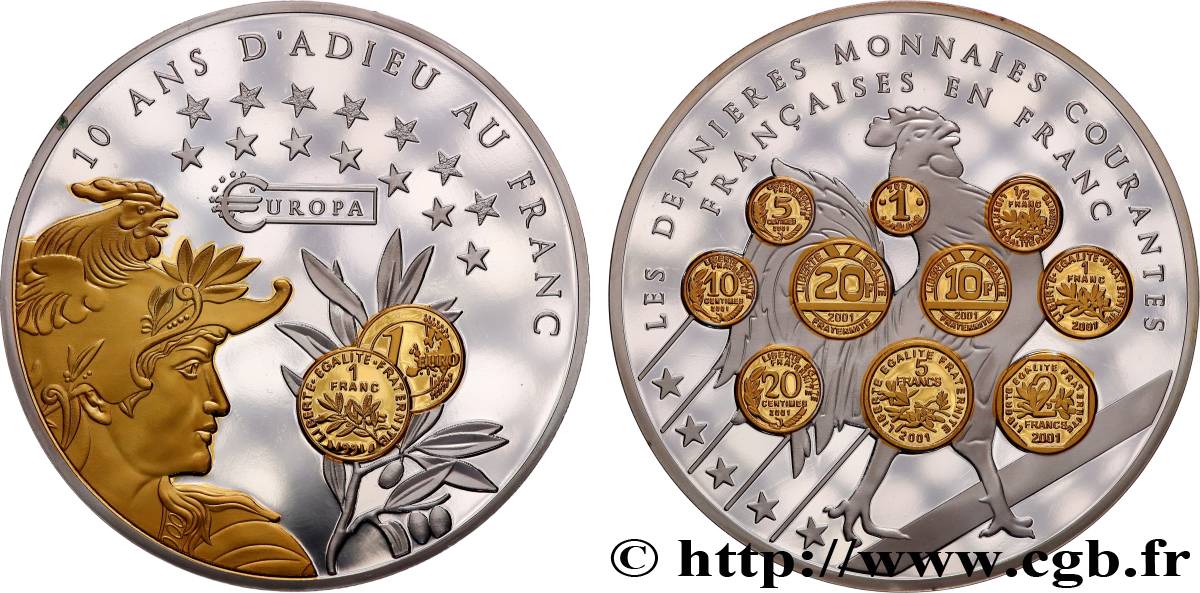 V REPUBLIC Médaille, 10 ans d’adieu au Franc Proof set