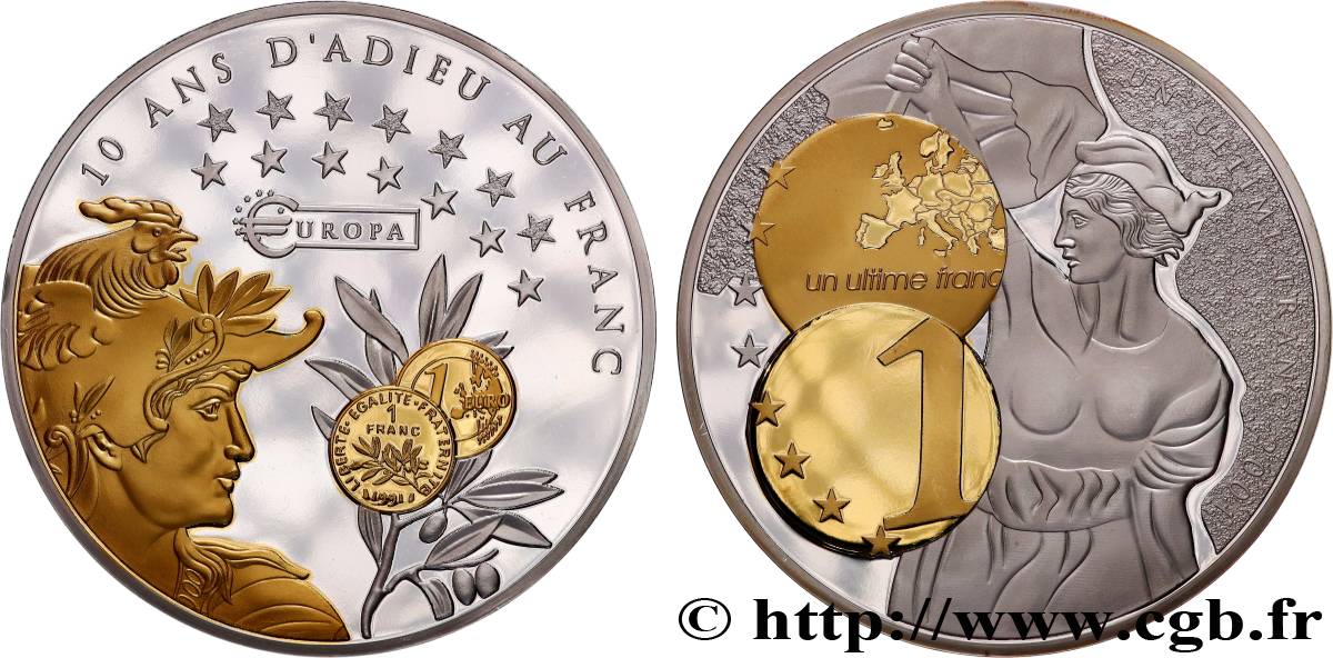 V REPUBLIC Médaille, 10 ans d’adieu au Franc Proof set