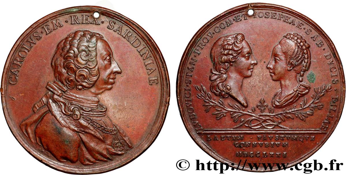 ITALY - KINGDOM OF SARDINIA - CHARLES EMMANUEL III Médaille, Mariage de Louise fille du Roi de Sardaigne et de Louis Stanislas Xavier Comte de Provence XF