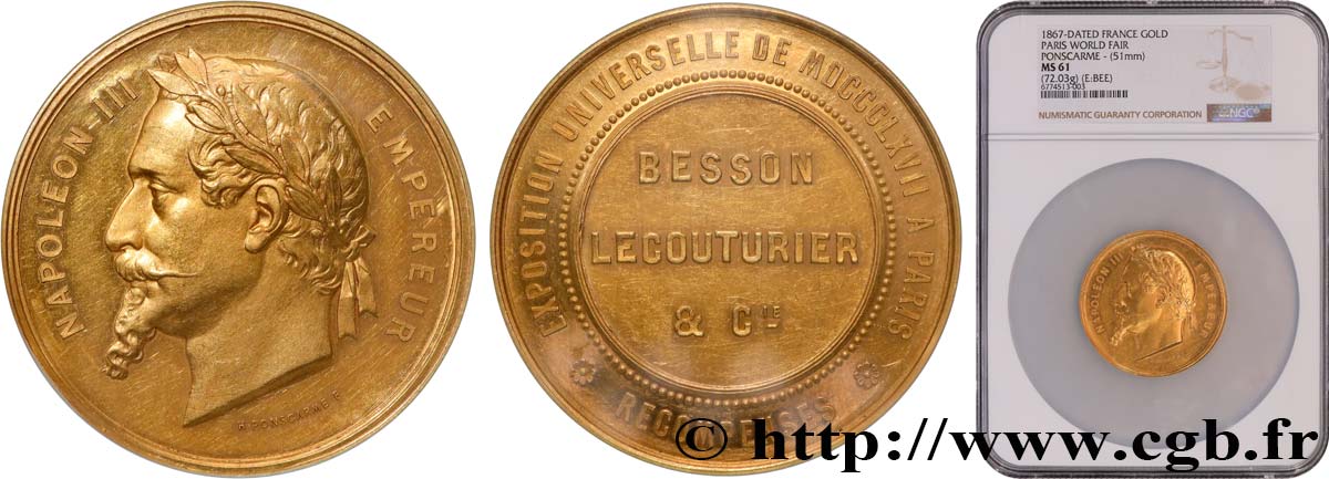 SECONDO IMPERO FRANCESE Médaille de récompense, Exposition universelle SPL61