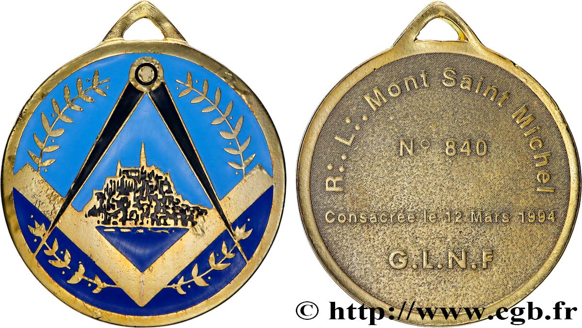 FRANC - MAÇONNERIE Médaille, Consécration de la Loge du Mont Saint Michel, n°840 SUP