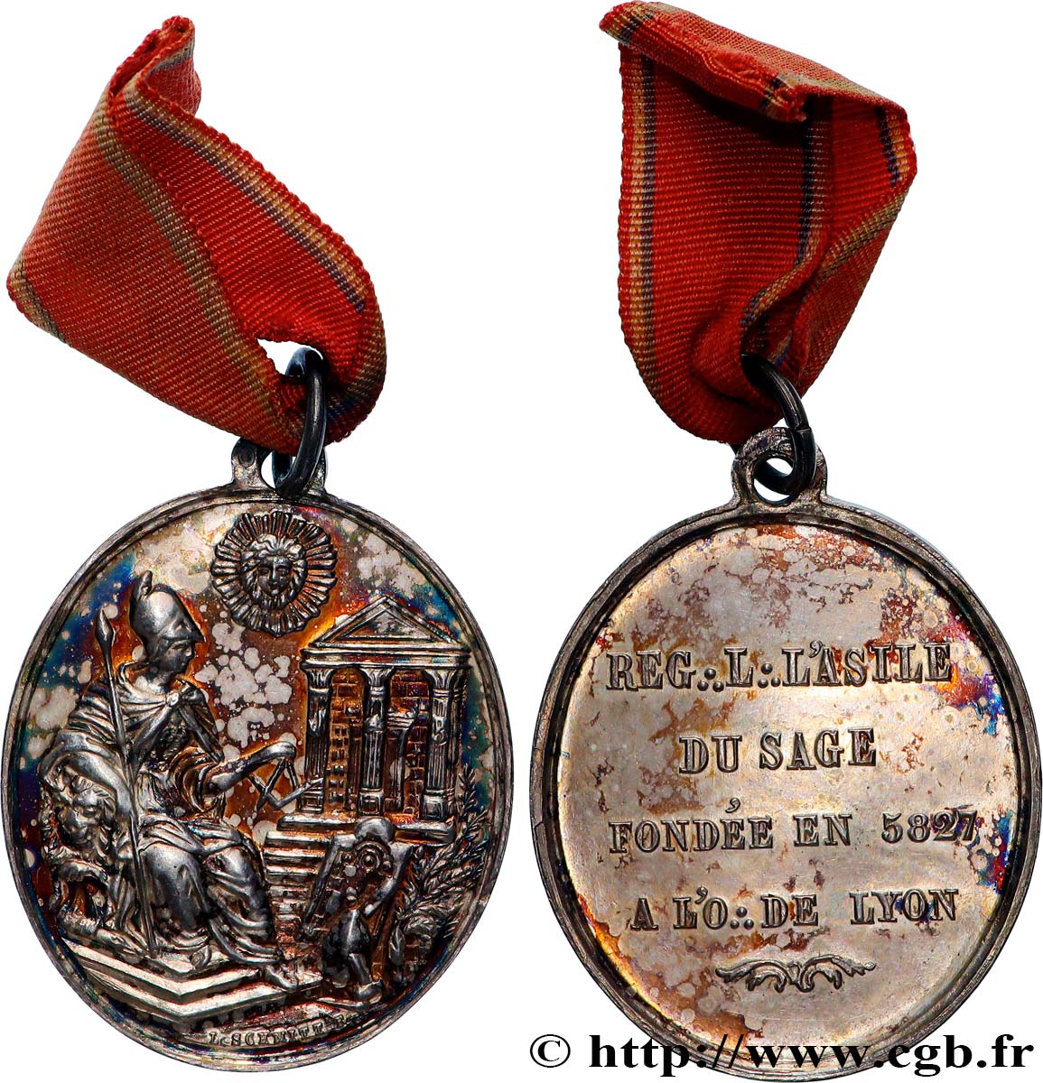 FRANC - MAÇONNERIE Médaille, L’asile du sage, Orient de Lyon TTB+