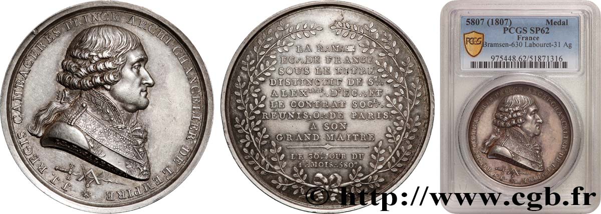 FRANC - MAÇONNERIE Médaille, Mère Loge écossaise de France, Cambacéres SUP62