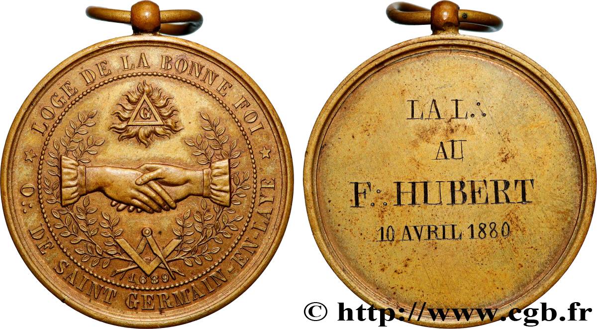 FREEMASONRY Médaille, La Bonne foi, Orient de Saint-Germain-en-Laye AU/XF