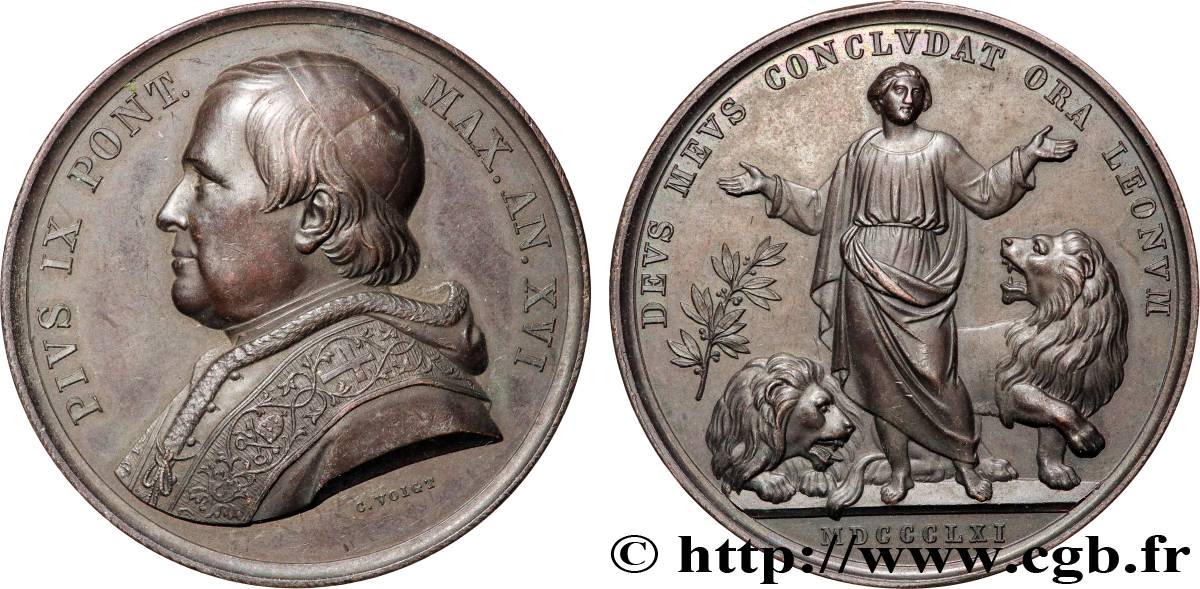 VATICAN - PIUS IX (Giovanni Maria Mastai Ferretti) Médaille, Daniel et les lions AU